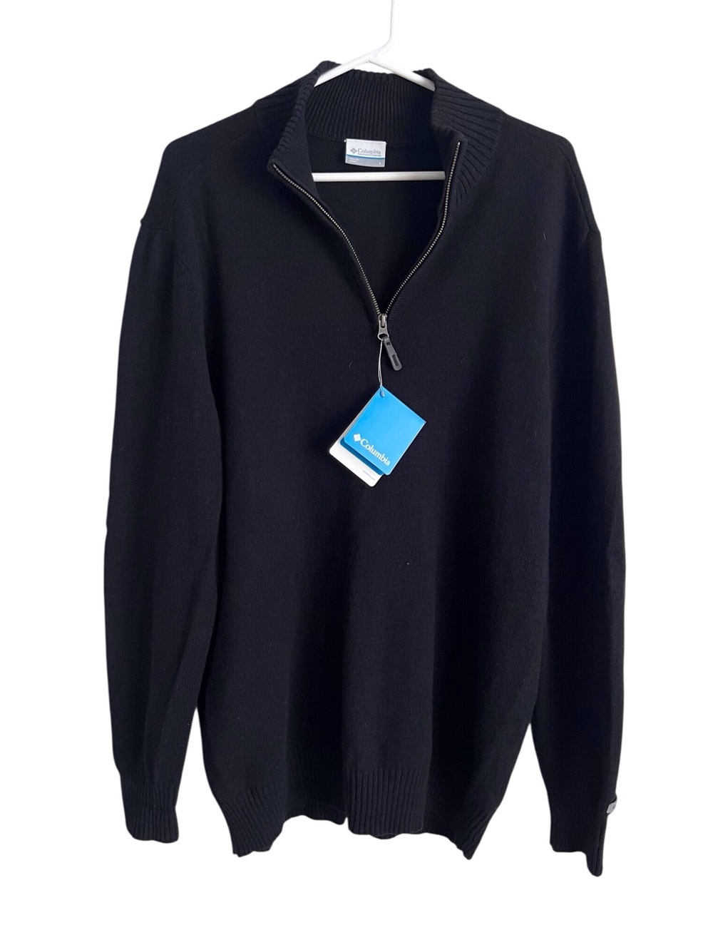 Columbia Mens’ Black Quarter Zip Sweater Pullover Cotton Wool NEW Large